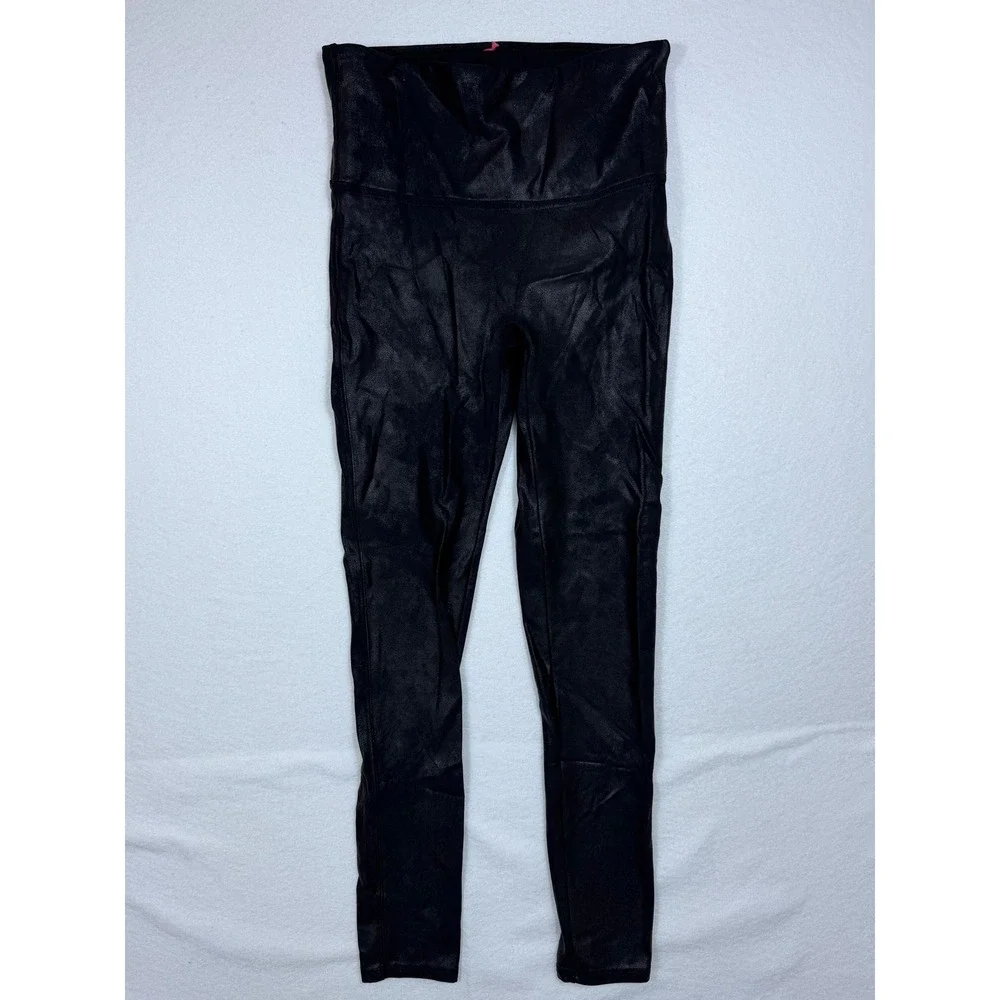 Spanx Vegan Leather Leggings Black‎ High Waisted Shaping Pants Womens Medium